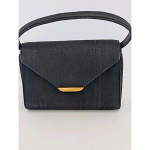 Black Top Handle Purse Small Structured Handbag Gold Reversible Hardware